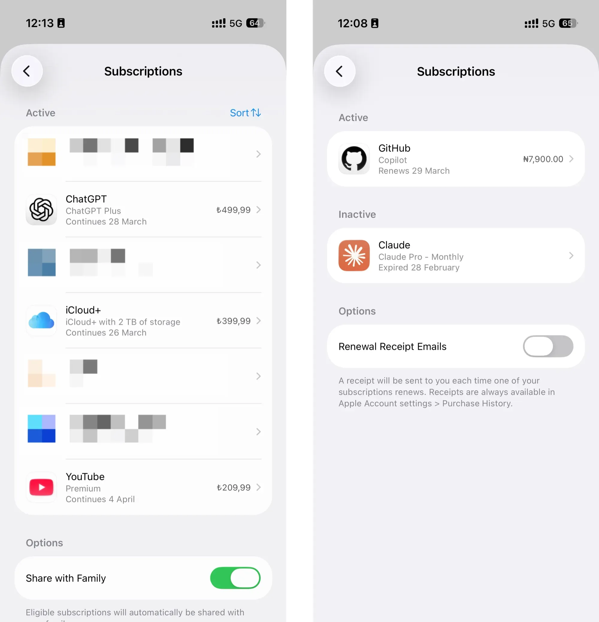 App Store subscription list screenshot